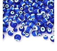 Bestewelry Aproximadamente 150 cuentas de mal de ojo, 3 estilos, cuentas redondas azules medianas de cristal, mal de ojo, cuentas turcas para hacer joyas