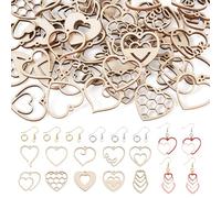 Bestewelry Colgantes de madera natural sin teñir con forma de corazón hueco, filigrana, ganchos para aretes, kit de fabricación de joyas