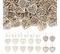 Bestewelry Pendientes colgantes de madera natural sin teñir, kit de fabricación de bricolaje, corazón hueco, filigrana, dijes de madera para mujer, regalo de joyería, día de San Valentín