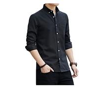 Bestgift Camisa de manga larga Oxford tejida casual ajustada para hombre, Negro, L