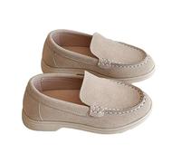 Bestgift Mocasines sin cordones para niños, zapatos casuales para niñas y niños, Beige, 1 Big Kid