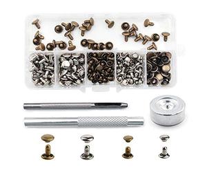bestgle 120 juegos piel doble Cap remaches, remaches metálicos 2 tamaños Tubular con Kit de herramientas de fijación de piel Craft reparación decoración, remaches de repuesto, 2 colores