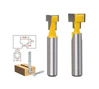 Bestgle 2 piezas de fresa amarilla con ranura en T,Ranurado en T con Mango de Acero,Fresa para Madera con Ranura en T broca para borde de corte de 3/8 '' y 1/2 ''