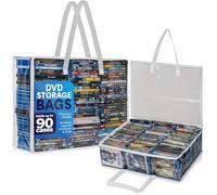 Besti Blu Ray - Juego de 2 bolsas de plástico transparente con asas para almacenar blurays, DVD, CD, bolsas de almacenamiento para fundas de videojuegos, capacidad para hasta 90 fundas Bluray y 60 DVD