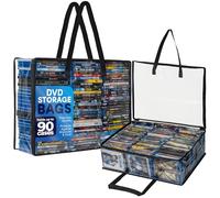 Besti Blu Ray - Juego de 2 bolsas de plástico transparente con asas para almacenar blurays, DVD, CD, bolsas de almacenamiento para fundas de videojuegos, capacidad para hasta 90 fundas Bluray y 60 DVD