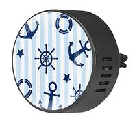 BestIdeas 2 clips de ventilación ambientador de coche con ancla de rayas de timón náutico azul, difusor de aceites esenciales de aromaterapia