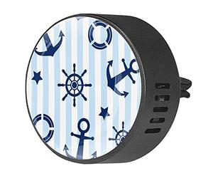 BestIdeas 2 clips de ventilación ambientador de coche con ancla de rayas de timón náutico azul, difusor de aceites esenciales de aromaterapia