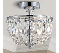 BESTIER Modern Chrome Crystal Semi Flushmount Chandelier Lighting LED Lámpara de luz de techo Lámpara para comedor Baño Baño Sala de estar 3 bombillas G9
