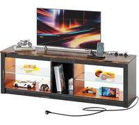 Bestier Moderno Mueble para TV de 140 cm, para TV con Estante de Cristal, Iluminación LED RGB para Televisores de 65 Pulgadas, para TV con Luces Ambientales para Sala de Estar y Dormitorio