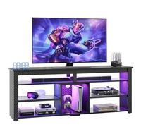 Bestier Mueble de TV televisores de 70 Pulgadas, Centro de Entretenimiento Alto con 2 Luces LED, Consola de Videojuegos con Espacio para PS5, Mueble para Sala de Estar, Fibra de Carbono Negra