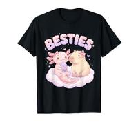 Besties Axolotl Capybara Bubble Tea Lindo Kawaii Anime Animal Camiseta