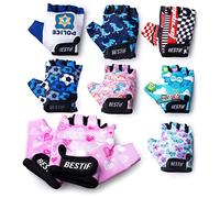 BESTIF Guantes de ciclismo unisex, sin dedos, con cierre de velcro, acolchado de gel, niño, Racing, XXS/XS