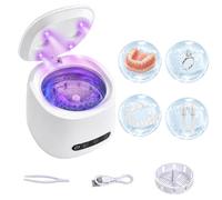 BESTING Limpiador ultrasónico de retención de 45 kHz, limpiador dental UV para dentaduras postizas, alineadores, frenillos, cabezales de cepillo de dientes, joyas, 2 modos, tanque de acero inoxidable
