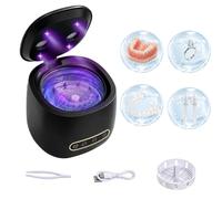 BESTING Limpiador ultrasónico de retención de 45 kHz, limpiador dental UV para dentaduras postizas, alineadores, frenillos, cabezales de cepillo de dientes, joyas, 2 modos, tanque de acero inoxidable