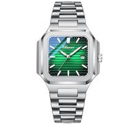 BESTKANG Reloj cuadrado clásico para hombre, reloj analógico de cuarzo de acero inoxidable plateado con manecillas luminosas, calendario de fecha, resistente al agua hasta 30 m, para uso casual de