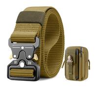 BESTKEE Cinturón Táctico, 3,8 cm Cinturón Táctico Militar de Nylon Resistente con Hebilla Metálica de Cierre Rápido, Viene con Bolsa Cintura Táctica para Caza al Aire Libre