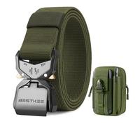 BESTKEE Cinturón Táctico para Hombres, Cinturón Militar de 3.8cm, Cinturón de Nylon de Alta Resistencia, Hebilla de Metal de Liberación Rápida, Viene con Bolsa Cintura Táctica