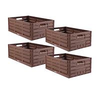 Bestlivings Caja plegable estable, 4 unidades, diseño de madera, 60 x 40 x 21,8 cm (largo x ancho x alto), apilable, cesta de la compra plegable de 45 l, robusta caja plegable, caja para verduras y