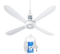 Bestlivings Ventilador de techo portátil colgante, 40 cm, 5 W, silencioso (~25 dB), con gancho e interruptor en cable de 5 m, 220-240 V, 4 aspas desmontables, bajo consumo para casa y camping