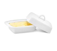 Besto Mantequillera de cerámica con tapa grande | Contenedor de mantequilla blanco para encimera de 17,5 x 9 x 11,5 cm | Mantequeras de cerámica con asa | Contenedor de almacenamiento de mantequilla