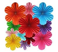 BestoFun Juego de 12 abanicos de papel para flores, multicolor, flores de papel, naranja, rosa, verde, amarillo, azul, colgante, rosa claro, morado claro, guirnalda decorativa para bodas, fiestas de