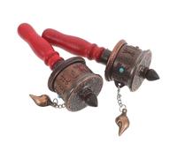BESTOMZ 2 Piezas Tubo de Oración Tibetano Tradicional con Grabado Sagrado, Mecanismo Giratorio Fluido, Material de Madera y Metal, Color Rojo para Meditación Diaria y Peregrinación