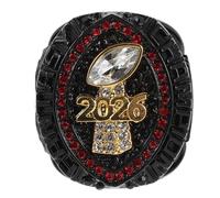 BESTOMZ Anillo de Campeonato de Fútbol Fantasía Negro Talla 11 Diseño Trofeo y Detalle en Diamante Rojo, Anillo de Ganador para Fanáticos y Coleccionistas Liga