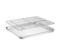 BESTOMZ Bandeja para Hornear de Acero Inoxidable Plata con Rejilla | Superficie Antiadherente y Resistente al Calor, Limpieza Fácil, Soporte Firme para Asar Carne y Pollo