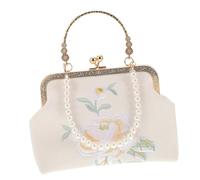 BESTOMZ Bolso de Mano Mujer Estilo Chino con Cierre de Beso y Cadena de Perlas, Bolso de Poliéster Elegante para Fiesta y Graduación con Diseño Único y Funcionalidad Versátil