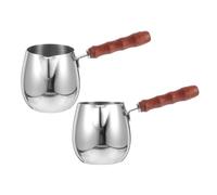 BESTOMZ Cafetera Turca Adecuado para Calentar Leche y Mantequilla 300ml de Acero Inoxidable con Mango de Madera Resistente al Calor, Pack de 2 Unidades