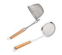 BESTOMZ Colador de Alimentos de Acero Inoxidable Mango de Madera, Diseño Resistente al Desgaste y Orificio para Colgar, Adecuado para Cocina, Set de 1