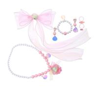 BESTonZON 1 juego de joyas para niñas: collar, pulsera, anillo, pendientes con lazo y pinzas para el pelo de temática de sirena. Bonito juego de joyas para cumpleaños de princesitas y eventos
