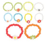 BESTonZON 10 Anillos de Cuentas para Niñas y Mujeres Anillos Coloridos Flor Tejida a Mano Accesorios para Dedos Joyería Verano Ligera y Elástica