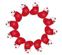 BESTonZON 12 Piezas Porta Cubiertos Navideño en Forma de Calcetín Rojo de Tela Estampado de Cristales de Hielo, Accesorio Festivo para Adornar Mesas en Reuniones Navideñas