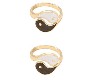 BESTonZON 2 Anillos Ajustables de Aleación Diseño Creativo de Trigramas Yin Yang Dorados para Dedo, Retención de Color Duradera, Ideales para Todas las Estaciones