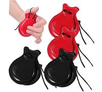 BESTonZON 2 Pares Castañuelas De Madera Percusión Instrumento Criba Vibradora Mango Castañuelas Música Platillos De Dedo Agitadores Musical Castañuelas De Mano Castañuelas De Dedo De Madera