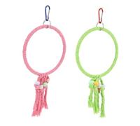 BESTonZON 2 Piezas Aros Colgantes para Jaula de Pájaros Juguete de Algodón Resistente para Loros Periquitos y Cacatúas Soporte para Posarse y Colores Rosa y Verde Pequeños Color Aleatorio