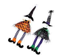 BESTonZON 2 Piezas Funda Tela de Sombrero para Botella Halloween de Diseño de Bruja y Pata Larga No Tejida, Protección contra Suciedad para Decoración Festivos de Mesas y Bares