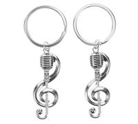 BESTonZON 2 Piezas Llavero Símbolo Musical y Micrófono de Aleación Plateada, Diseño Creativo y Compacto, Accesorio Adecuado para Llaves o Bolsas de Músicos y Estudiantes