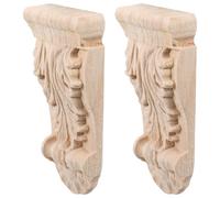 BESTonZON 2 Piezas Ménsulas de Madera Rústica para Columnas Decorativas sin Pintar, Soporte Sólido para Armario y Estantes Detalles Tallados y Montaje Rápido