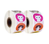 BESTonZON 2 Rollos de Pegatinas de Gato en Rollo 1 Pulgada, Etiquetas Adhesivas Redondas Diseño de Gatitos, Calcomanías Decorativas para Envolver Regalos y Manualidades, Adecuado