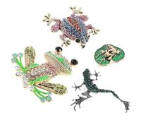 BESTonZON 4 Piezas Broche Antiexposición de Rana Lindo Prendedor de Solapa de Rana para Ropa Vestido Moda Broche con Gemas de Imitación para Mujer Niña