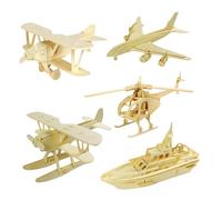 BESTonZON 5 Piezas Puzzle de Madera para Educativo de Construcción Manual Kit Creativo con Modelos de Avión Barco y Helicóptero Juguetes de Ingenio Seguros y Pulidos para Desarrollo