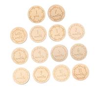 BESTonZON Accesorios 14 Piezas apoyos de la Foto señal de hito de bebé de Madera Anuncio de Nacimiento de un recién Nacido emblemas rodajas de Madera Tarjetas de hitos hito de Madera Ronda