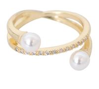 BESTonZON Anillo Cruzado De Moda Perlas Ajustable Para Mujer, Joyería Retro Minimalista, Accesorio Elegante Para Fiesta y Uso Diario, Tamaño Abierto Dorado