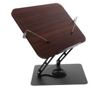 BESTonZON Atril para Libros de Escritorio Base Metálica Giratoria 360° Diseño de Madera Nogal Oscuro Soporte Multifuncional para Partituras Recetas y Lectura Cama