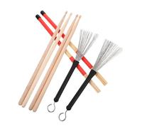 BESTonZON Baquetas para Batería con Cepillo de Alambre para Kit de Percusión Palillos Funda de Roja Accesorio Práctico para Batería y Jazz