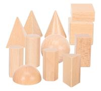 BESTonZON Bloques Geométricos de Madera 12 Piezas para Escuela Primaria Materiales Manipulativos de Matemáticas Formas Tridimensionales Educativas en Color Madera Natural para Aprendizaje