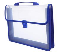 BESTonZON Bolsa para Documentos Transparente con Asa y Cierre de Botón Organizador de Archivos de Plástico Resistente con Borde Azul Maletín Portátil Adecuado para Oficina Escuela y