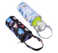 BESTonZON Bolsas Térmicas para Biberones Ñiño, Mamá, Diseño Dibujos Animados, Tela Oxford Algodón Aislante, Tamaño para Carrito y Mochila, Pack 2 Colores (Oscuro y Gris